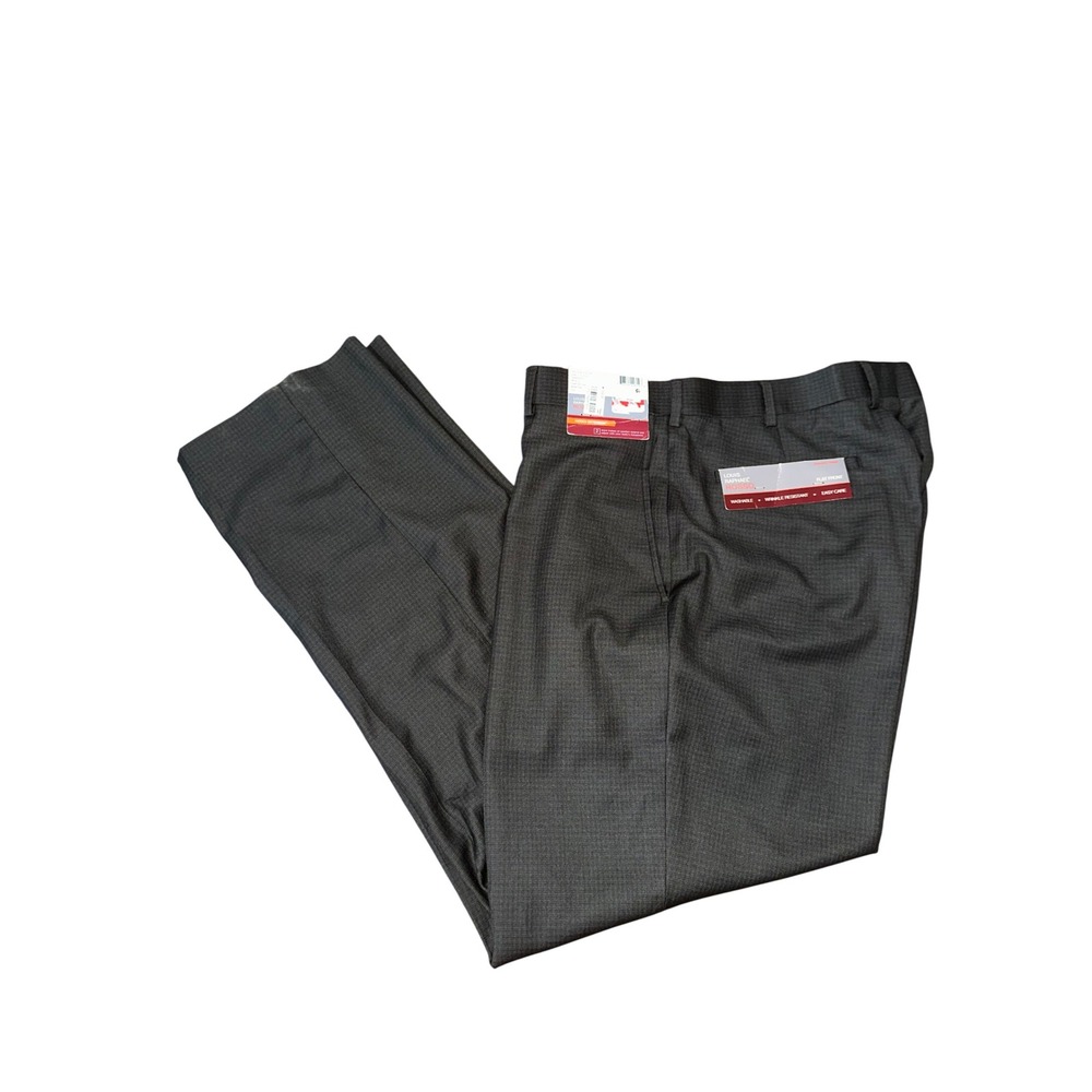 Louis Raphael Rosso Men 38x32 Graphite Grey Shadow Grid Flat Front Dress Pants